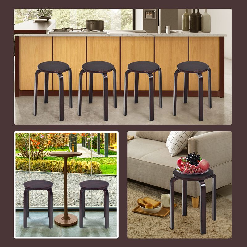 Set of 4 18 Inch Stackable Bentwood Dining Chairs with Round Top
