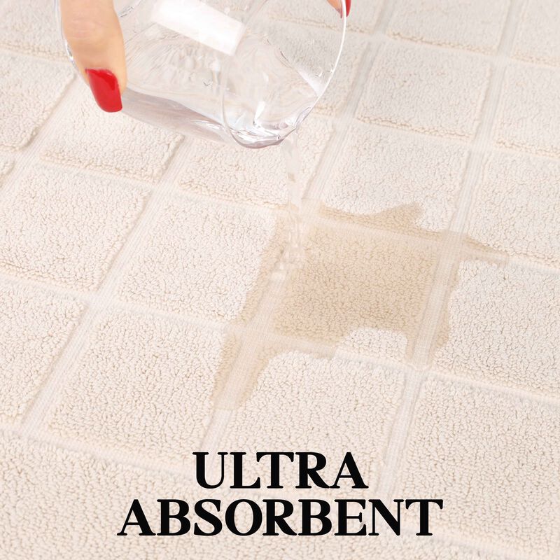 Washable Cotton Checkered Bath Rug Set of 2 for Bathrooms image number 3