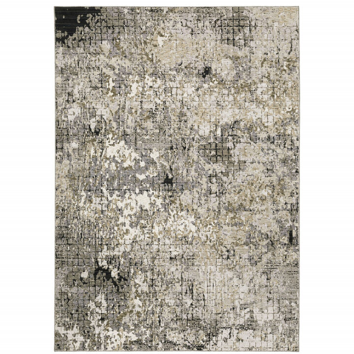3 X 5 grey Ivory Beige charcoal Black Tan And Brown Abstract Power Loom Stain Resistant Area Rug