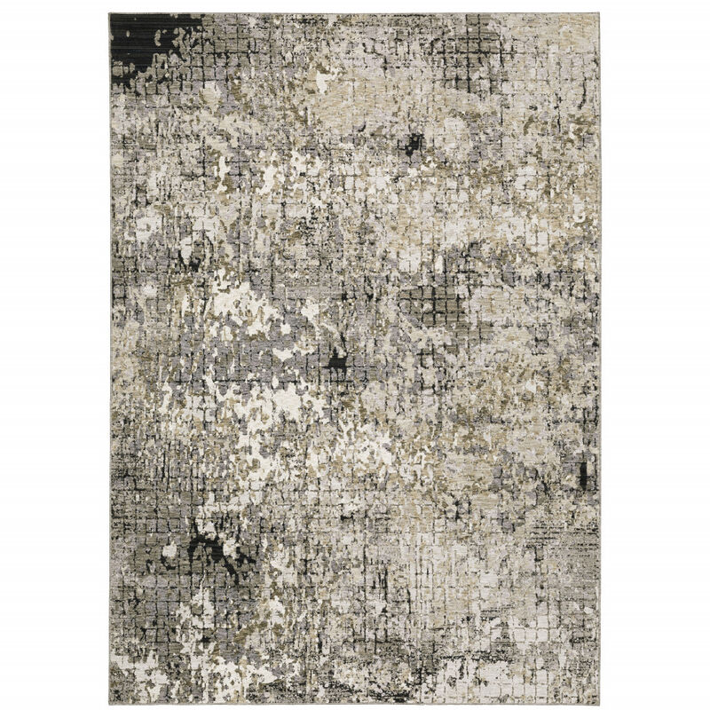3 X 5 grey Ivory Beige charcoal Black Tan And Brown Abstract Power Loom Stain Resistant Area Rug image number 0