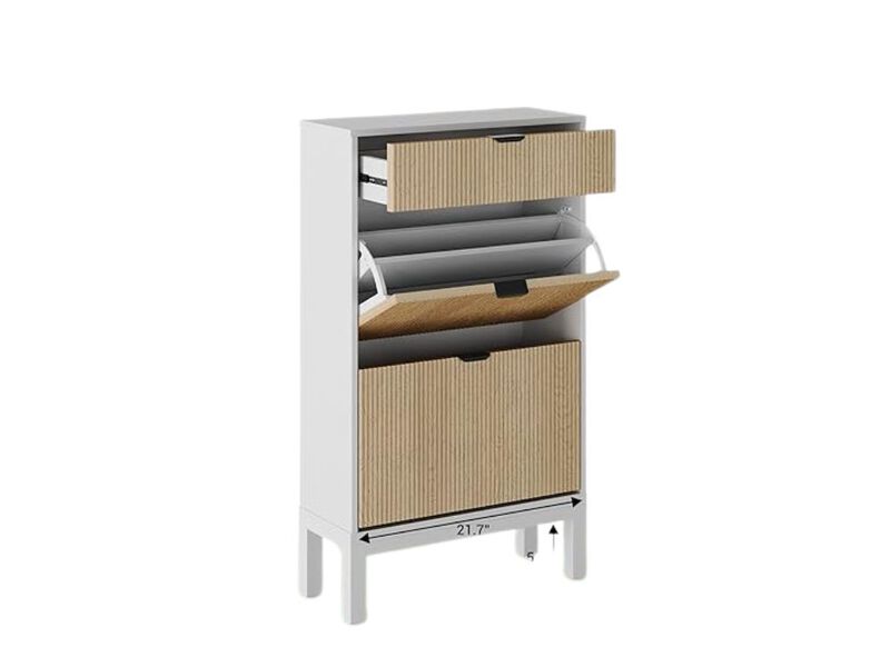 Slim Entryway Wood Shoe Cabinet Flip Drawer Adjustable Space Saving White image number 0