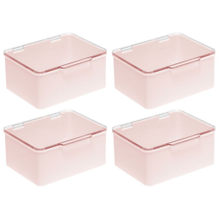 mDesign Plastic Playroom/Gaming Storage Organizer Box, Lid, 4 Pack, Pink/Clear