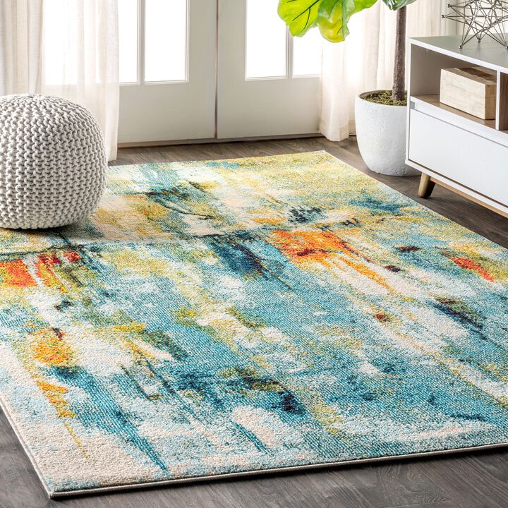 Contemporary POP Modern Abstract Waterfall Blue/Cream 4 ft. x 6 ft. Area Rug