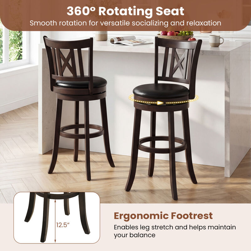 Set of 4 Swivel Bar Chairs with Hollow Back Design and Footrest image number 5