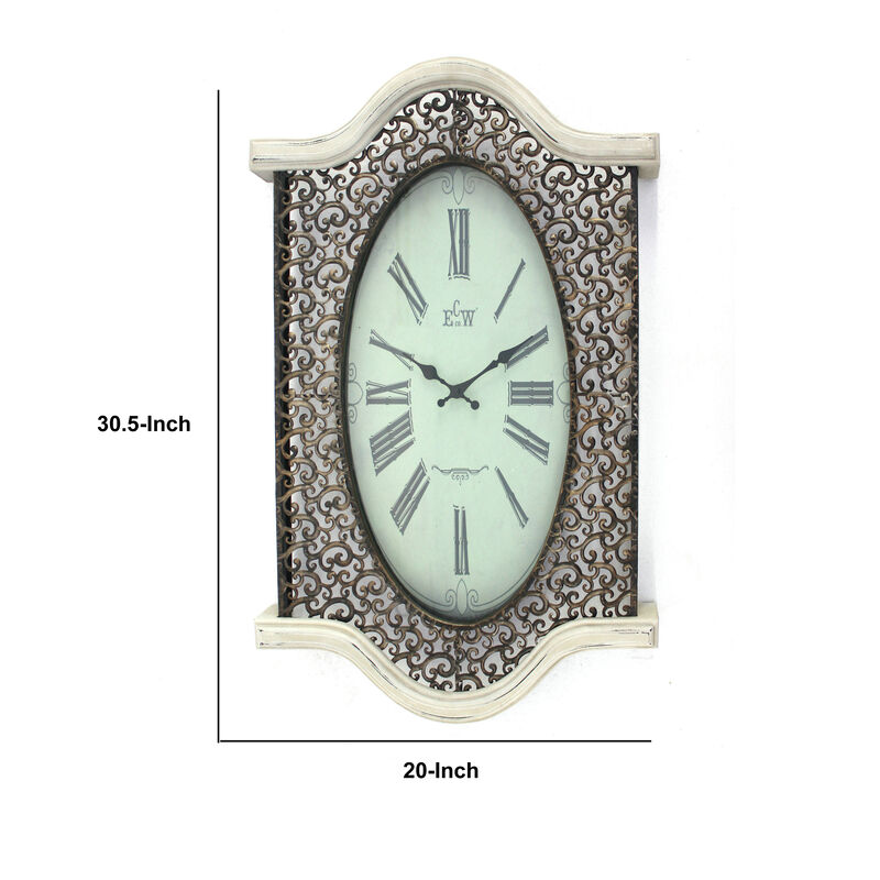 Wall Clock Set of 2 with Scalloped Wooden Top and Bottom, White