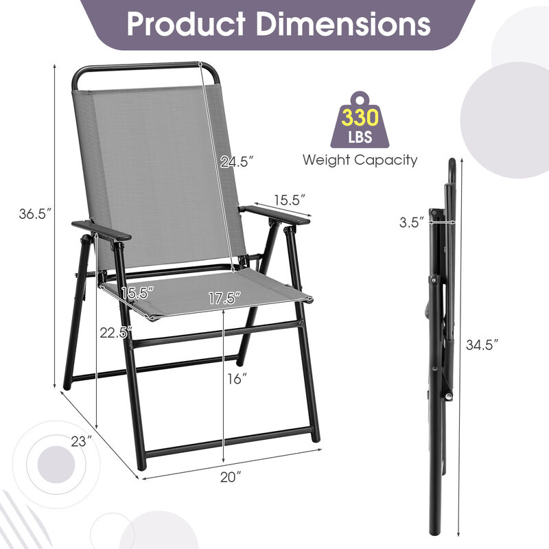 Set of 2 Outdoor Folding Sling Chairs with Armrest and Backrest