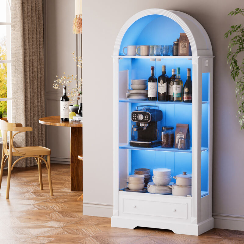 Kinhel 70.9" tall arched glass doors display cabinet image number 2