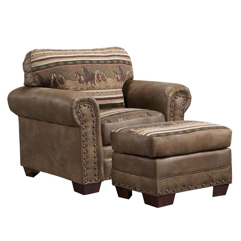 American Furniture Classics Wild Horses Armchairs with Matching Ottoman