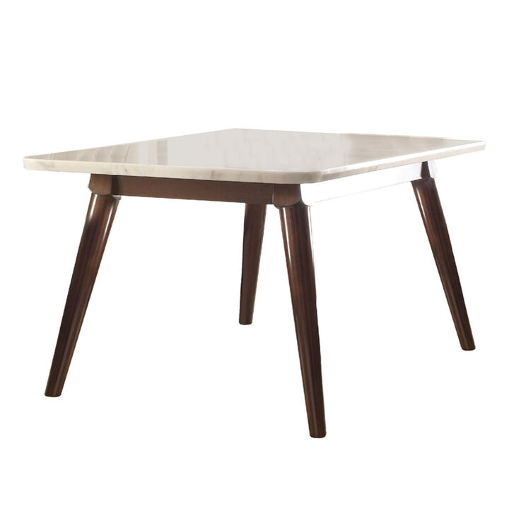 Astonishing Dining Table, White Marble & Walnut Brown - Benzara