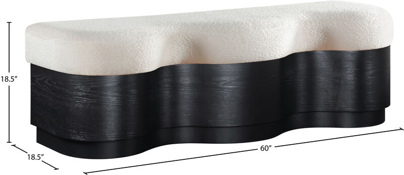 Meridian Furniture Savoy Cream Velour Fur Fabric Bench