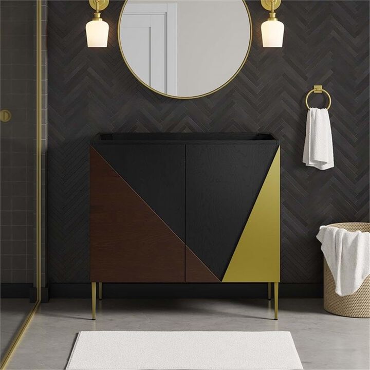 Modway EEI-6144-BLK-GLD Alchemist 36" Bathroom Vanity Cabinet (Sink Basin Not Included), Black Gold