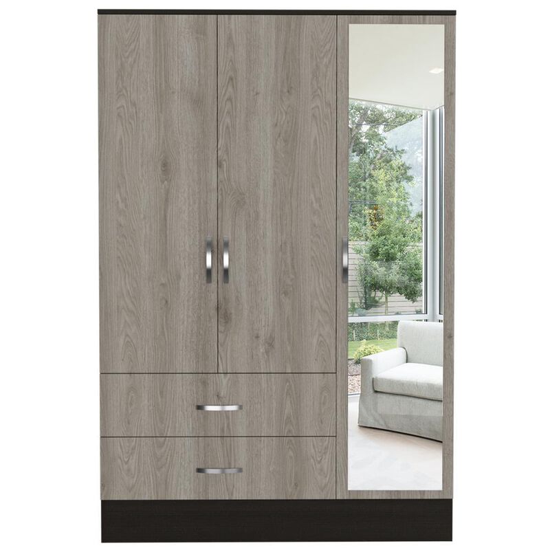 Gangi 120 Mirroed Armoire - Black+Light Grey