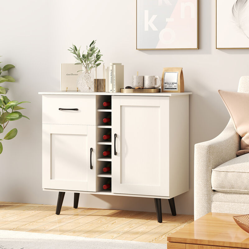 Wine Bar Buffet Cabinet with Storage and 6-Bottle Built-In Wine Rack