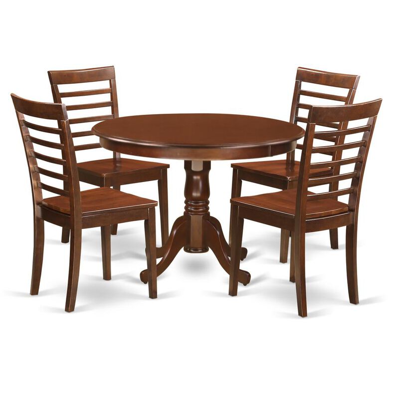 East West Furniture 5  Pc  set  with  a  Round  Dinette  Table  and  4  Leather  Kitchen  Chairs  in  Mahogany