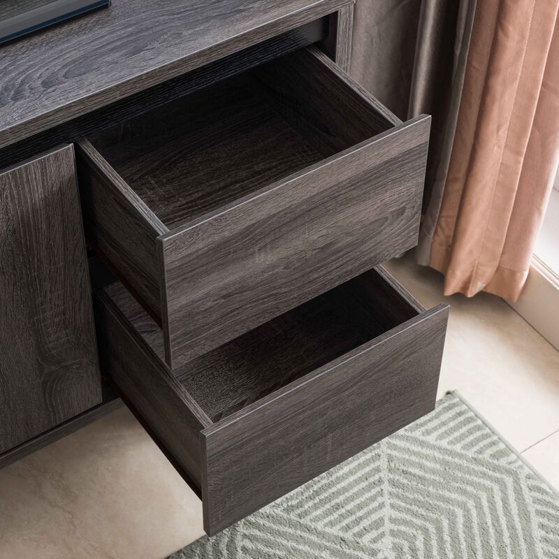 Distressed Grey & Black 47.25"W TV Stand with 4 Drawers and  2 Shelves