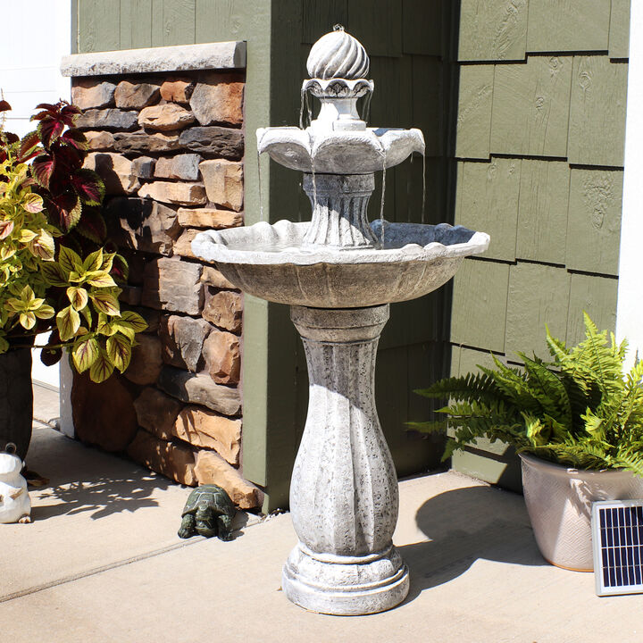 Sunnydaze Arcade Resin Outdoor 2-Tier Solar Fountain with Battery