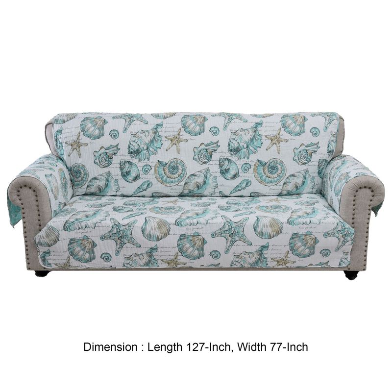 Jiye 127 Inch Wave Quilted Sofa Cover with Seashell Design, White Polyester - Benzara