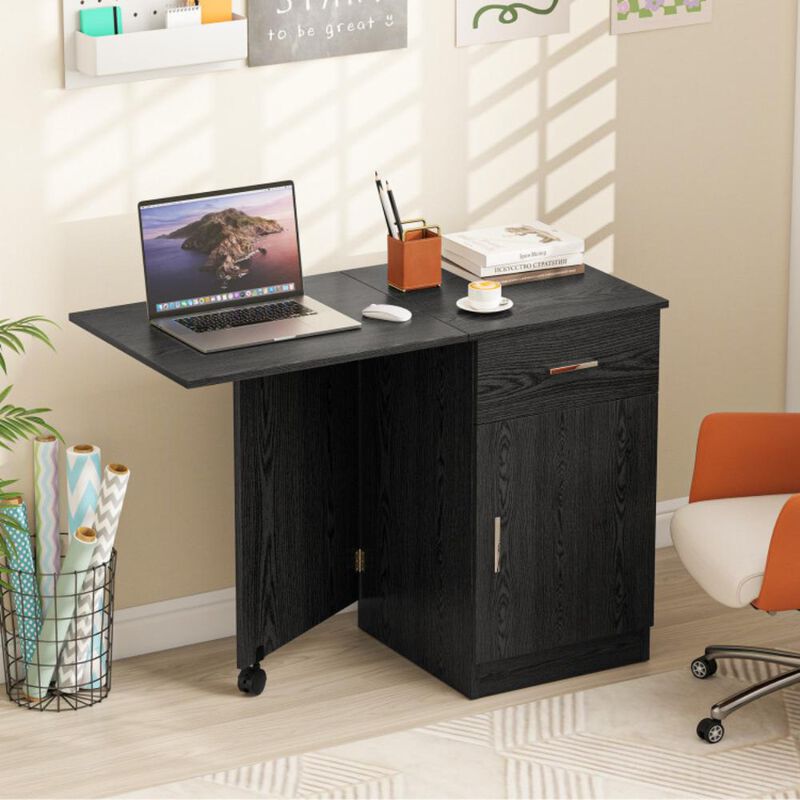 Hivvago Folding Computer Desk with Drawer Mobile Home Office Desk with Cabinet