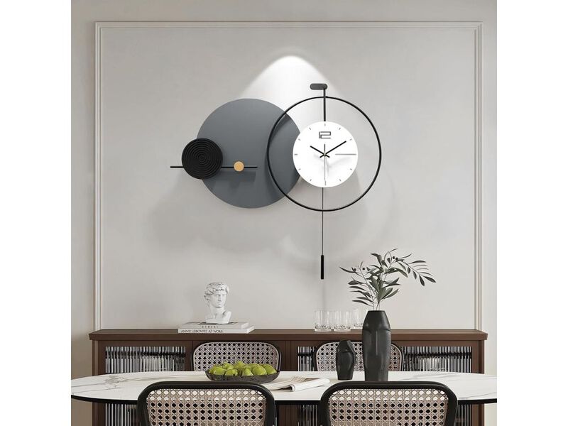 Large Modern Wall Clock Silent Battery Operated Metal Pendulum Decorative image number 1