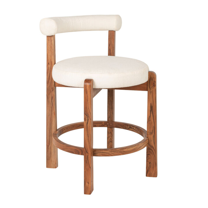 Acacia Wood & Boucle Counter Height Bar Chair