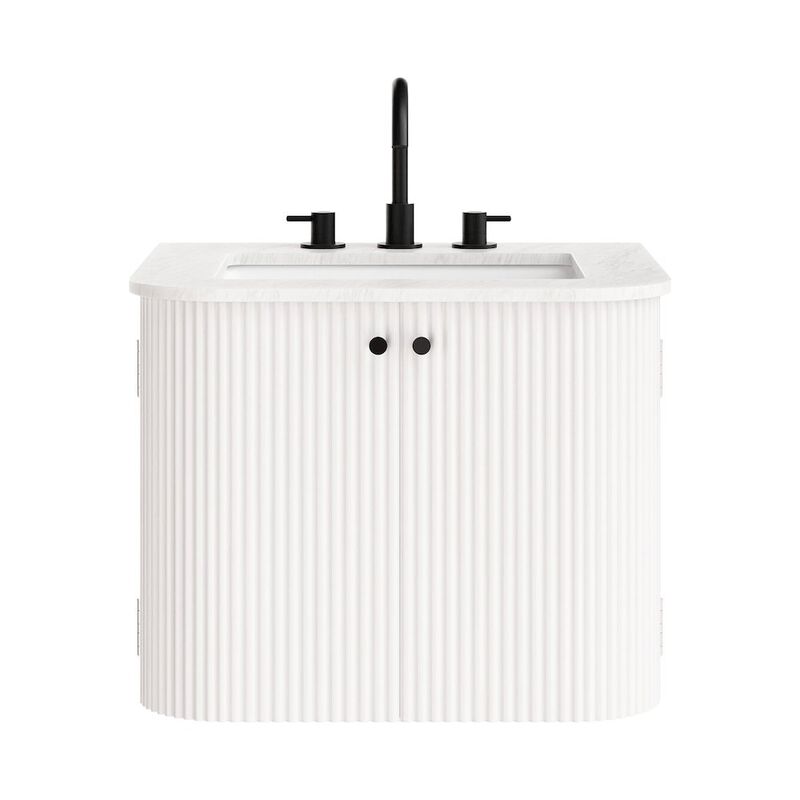 Modway Zia 24 inch Wall-Mount Bathroom Vanity in Ivory with Marble Sink Basin - Floating Bathroom Cabinet with Fluted Design image number 5