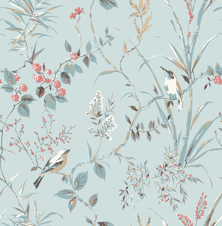 Mariko Light Blue Botanical Wallpaper