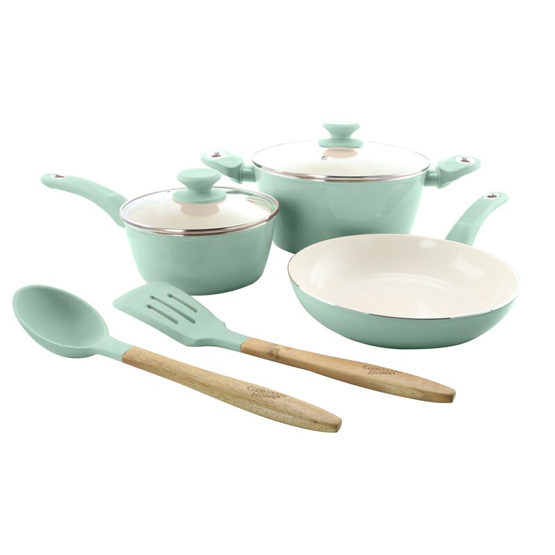Gibson Home Plaza Cafe 7 Piece Essential Core Aluminum Cookware Set in Sky Blue