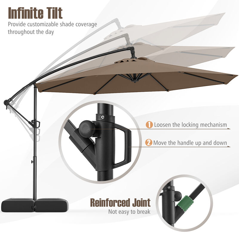 Offset Hanging Patio Umbrella with Base &ndash; Tilt Function Cantilever Design