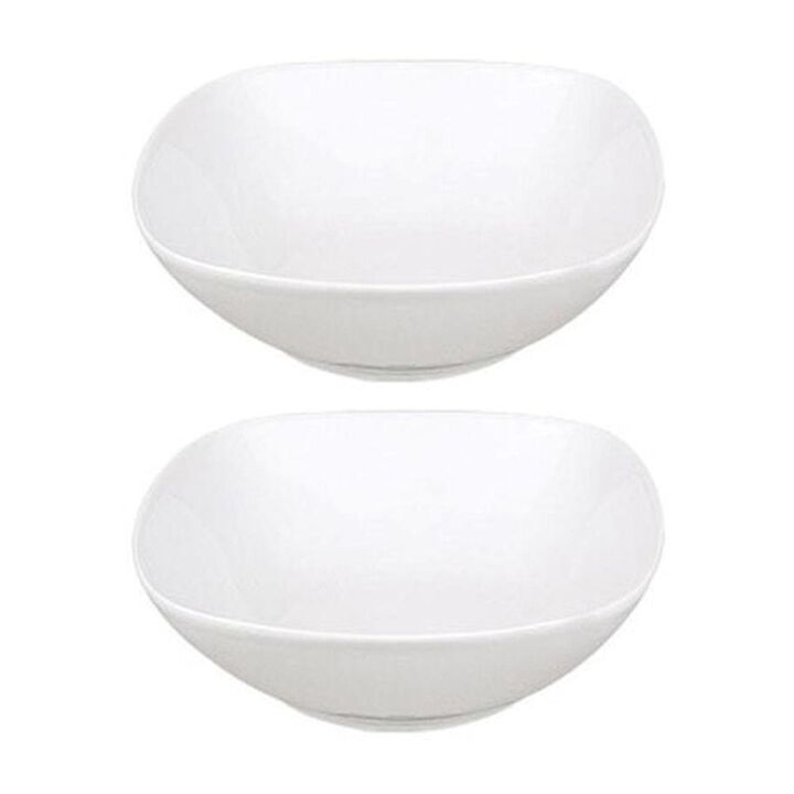 Mimoza 8.25" x 8.25" x h:2.5" 36 oz. Square White Porcelain Bowl (Set of 2)