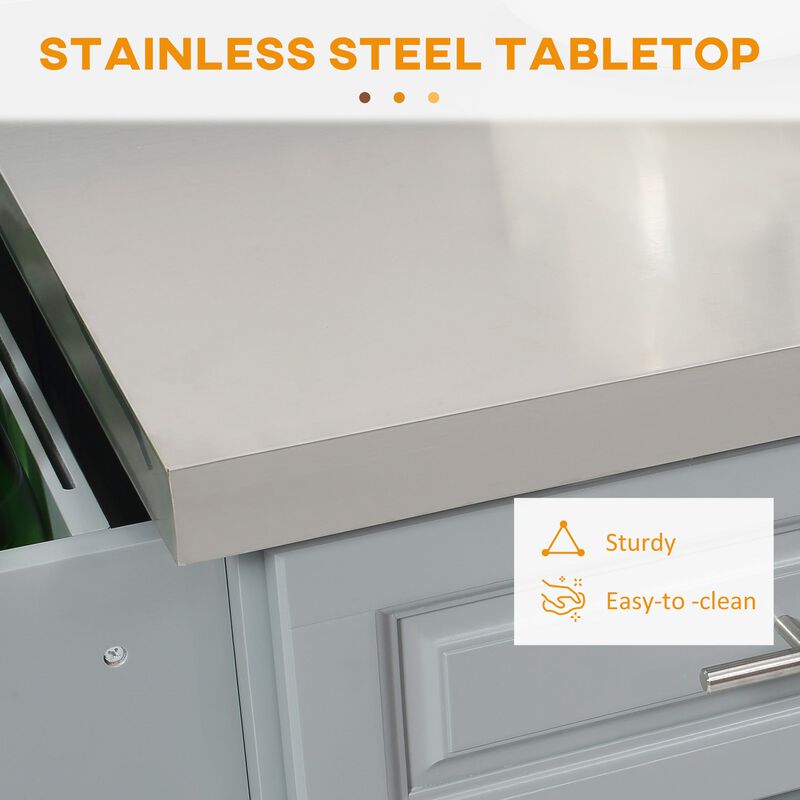 Gray Mobile Kitchen Aid: Stainless Top Cart with Drawers & Cabinets
