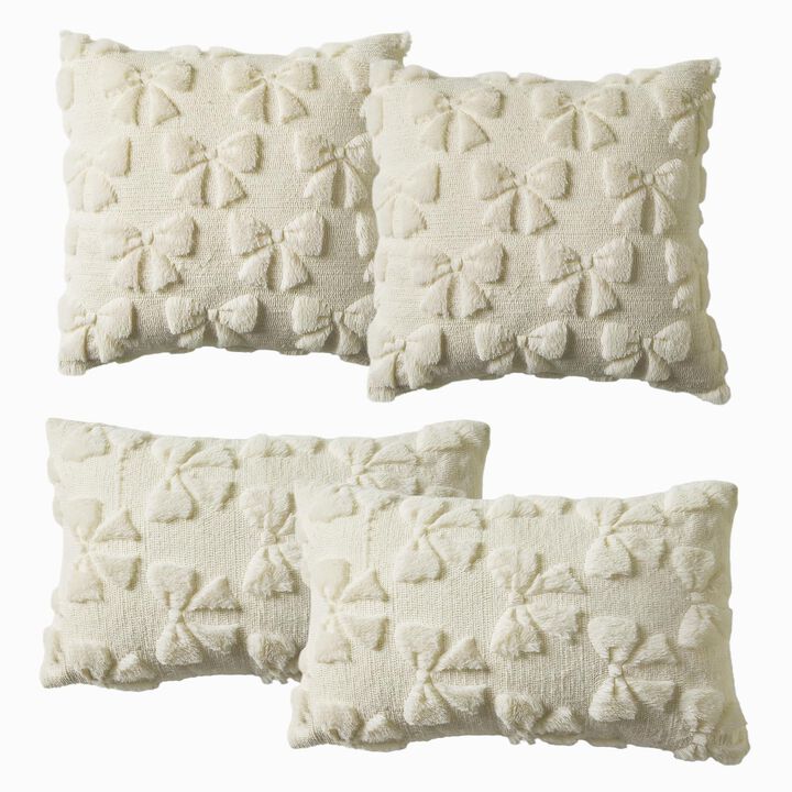 Garvee 4-Pack Bow Faux Fur Pillow Covers &ndash; Square & Lumbar Set for Couch, Sofa, Bed. 18x18/20x12 Inch