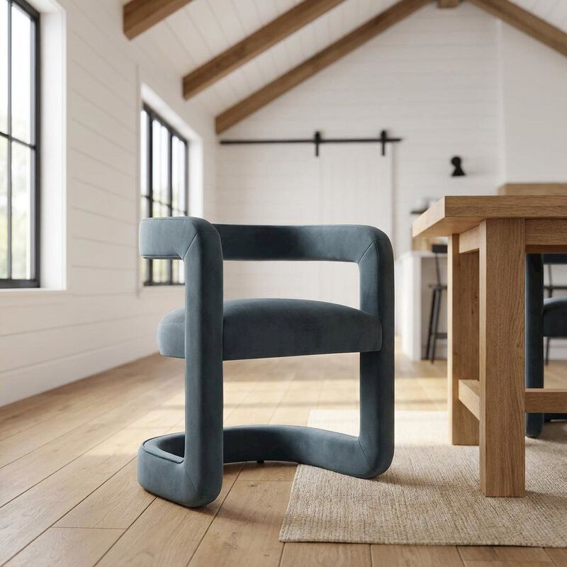 Performance Velvet Barrel Dining Chair with Arms, Cadet Blue image number 4