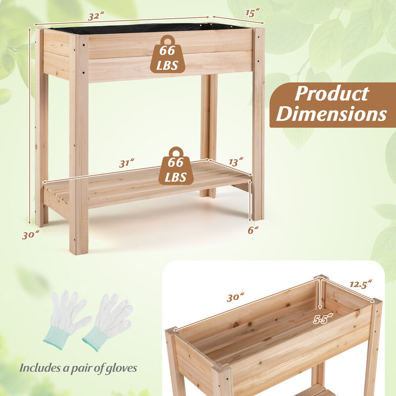 Wooden Elevated Garden Bed with Legs and Convenient Storage Shelf-Natural image number 2