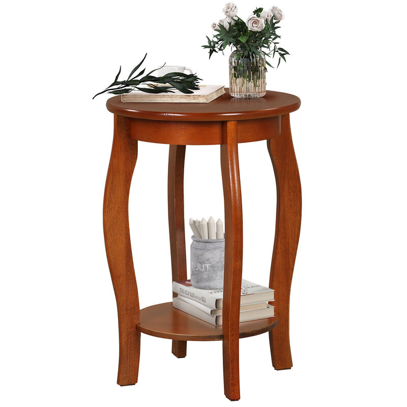 Modern Round End Table with 2-Tier Storage Shelf, Compact Side Table Design