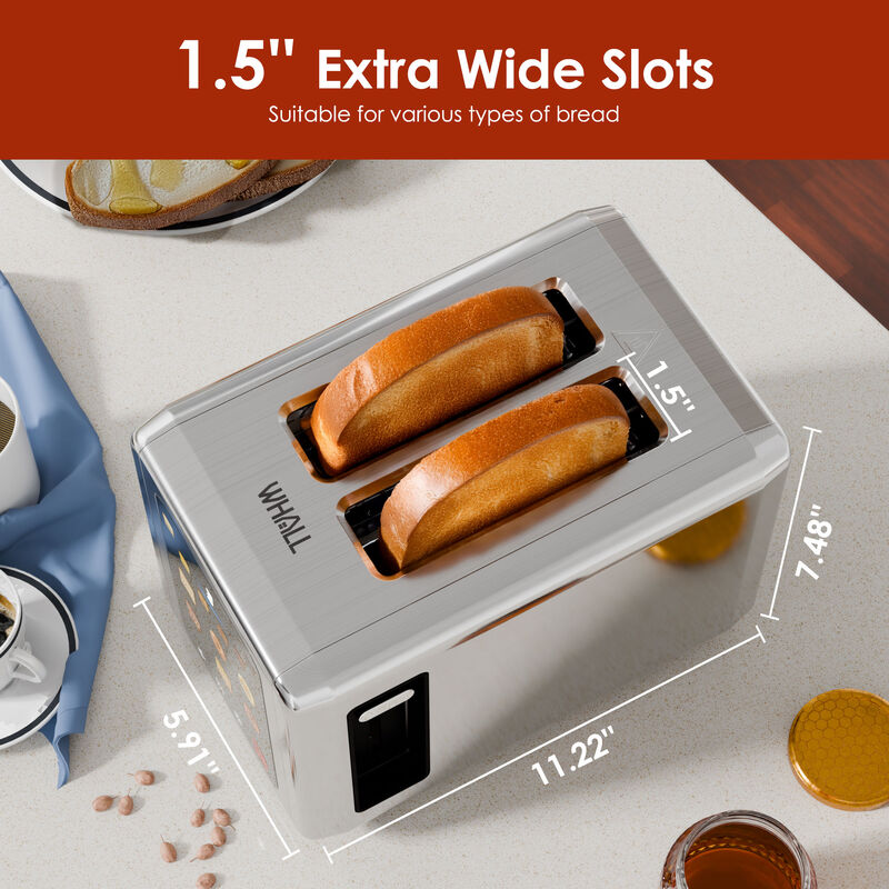 WHALLULTRA Touch Screen Toaster 2 Slice, 1.5'' Wide Slot Stainless Steel Toaster with Digital Timer, 6 Bread Types & 6 Shade Settings, Crumb Tray image number 5