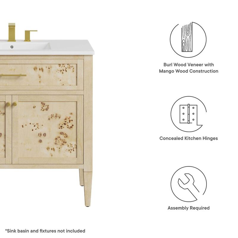 Modway EEI-6139-BUR Elysian 36" Wood Bathroom Vanity Cabinet (Sink Basin Not Included), Burgundy image number 2