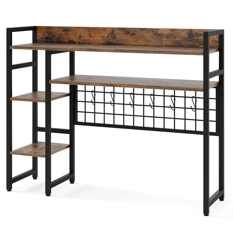 4-Tier Office Desk Shelf with Metal Grid Panel and Multiple Hooks image number 0