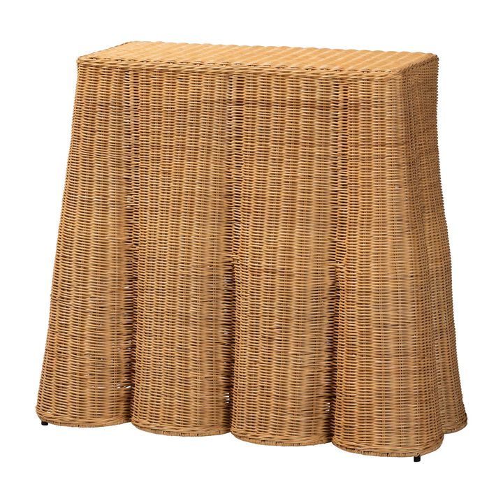 bali & pari Palm Scallop Natural Rattan Console Table – Handwoven Wicker Accent Table for Hallway or Entryway, Coastal & Boho Décor, Rectangle 36"