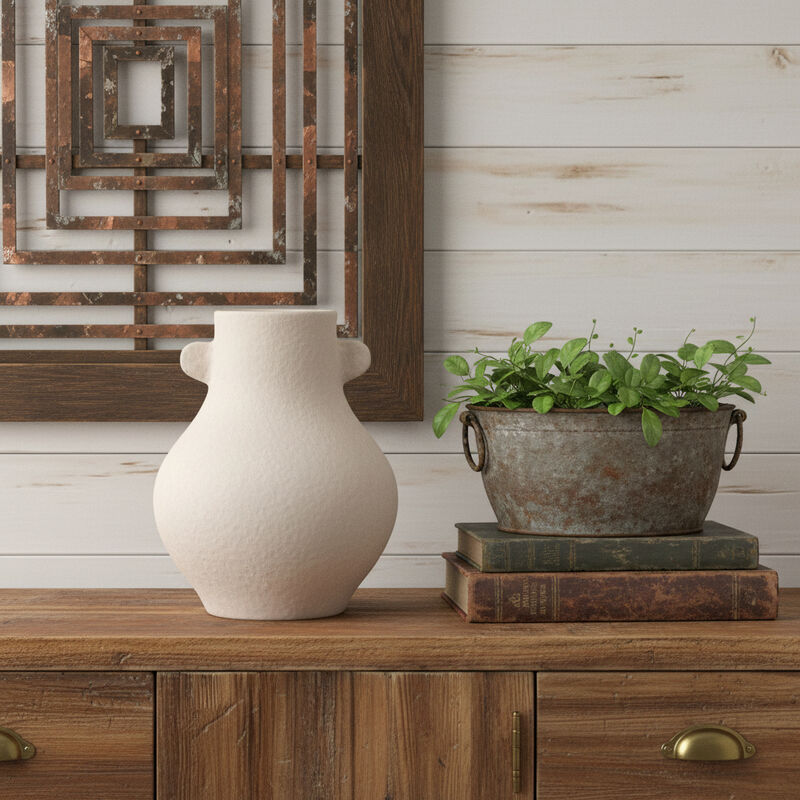 HomeRoots 10" Beige Recycled Paper Round Urn image number 1