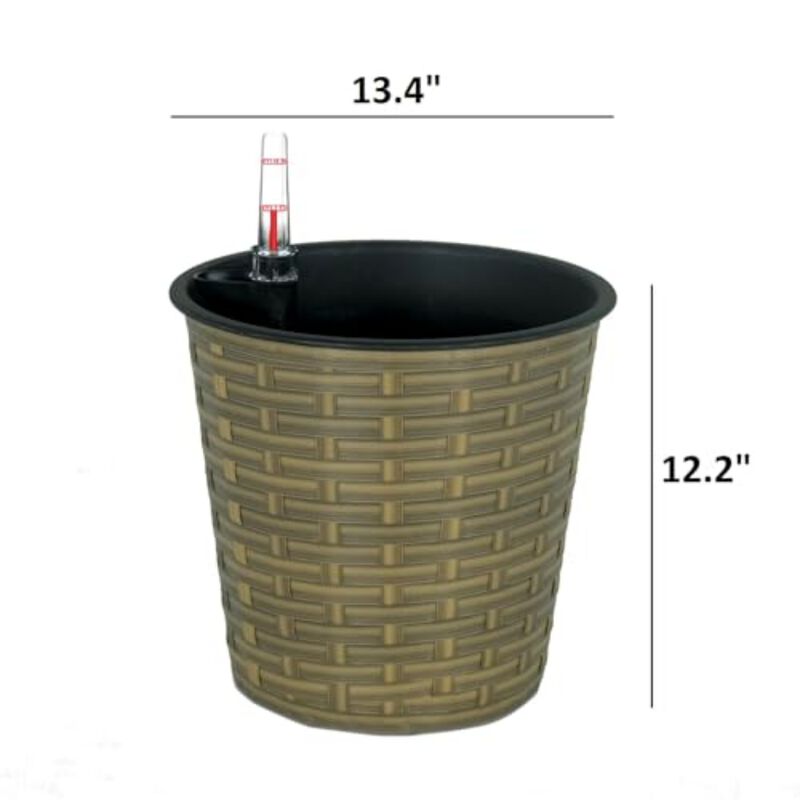 13.4" Self-watering Wicker Decor Round Planter for Indoor and Outdoor image number 3