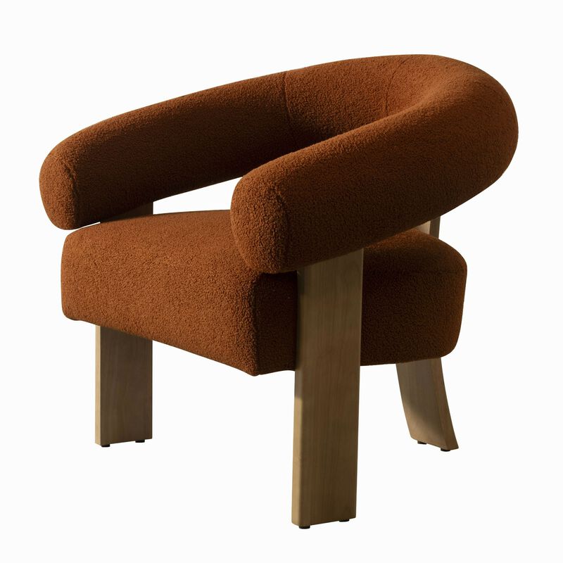 Cid Nico 35 Inch Accent Chair, Rust Brown Polyester, Flat Wood 3 Legs