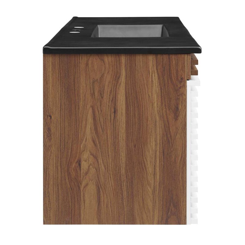 Modway Render 48" Wood Wall-Mount Bathroom Vanity - White/Walnut/Black image number 7