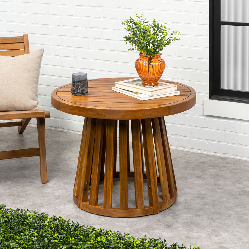 Solanya Modern Coastal Acacia Wood Indoor/Outdoor Pedestal Base Round Coffee Table image number 6