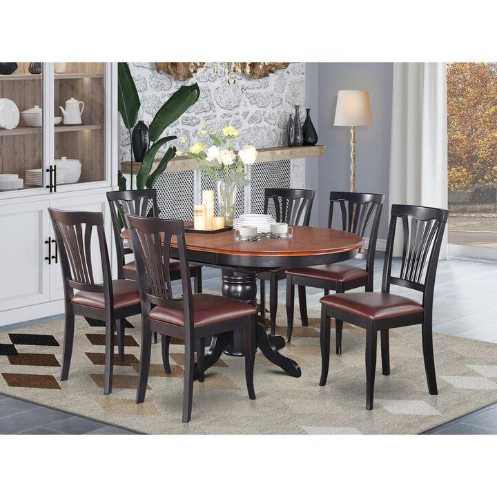 7Pc Dining Room Set – Oval Table with Leaf and 6 Dining Chairs