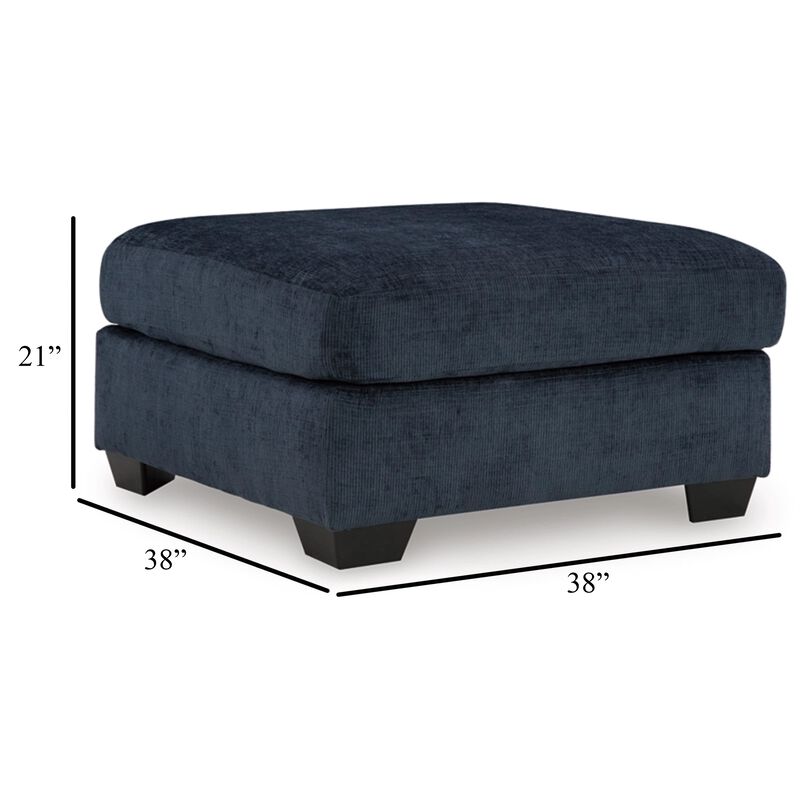 Avie Oversized Ottoman, Faux Wood Details, Navy Blue Polyester 38 Inch - Benzara