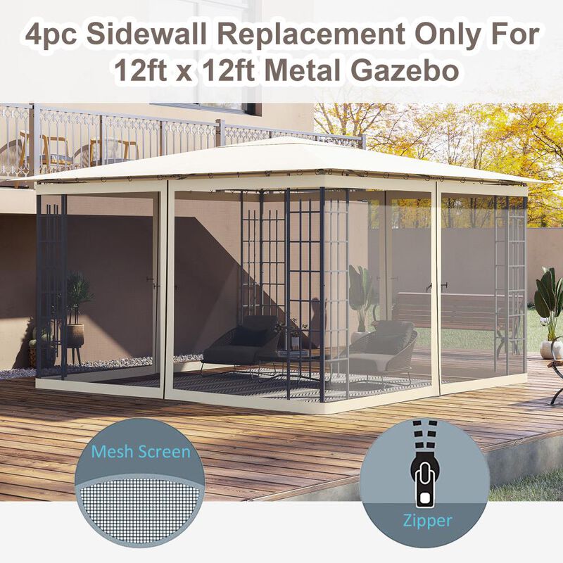 Hivvago 12x12 Gazebo Mesh Sidewall Replacement with Zipper image number 3