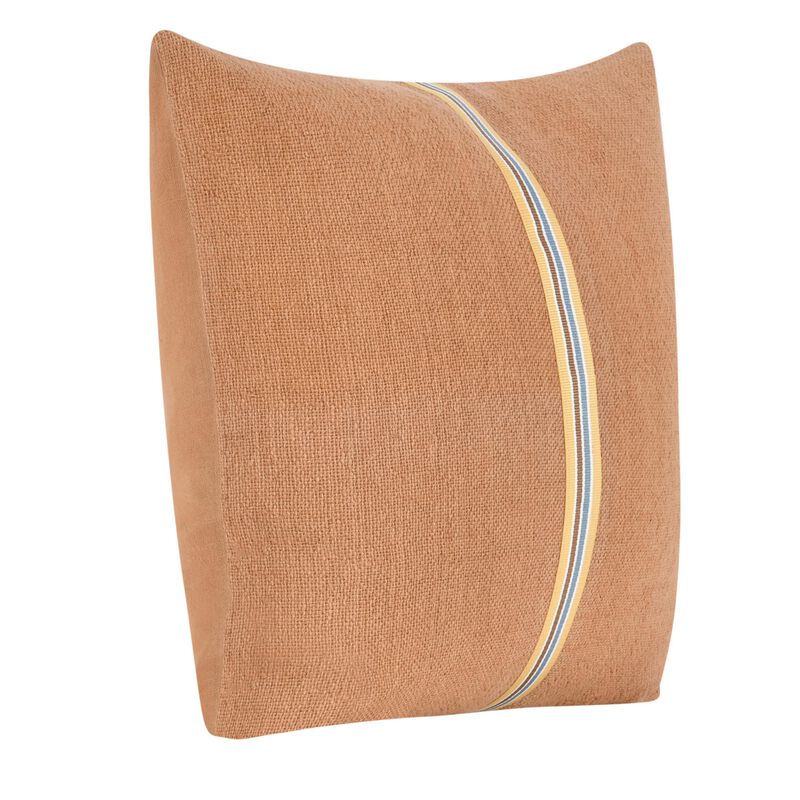 Square Accent Throw Pillow, 22 Inch Striped Brown Cotton Linen Blend - Benzara