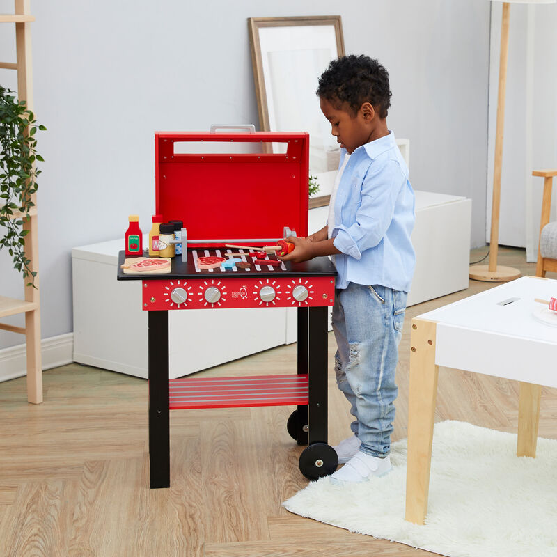 Little Helper Backyard BBQ Grill Playset with 26 Cooking Accessories, Red/Black image number 7
