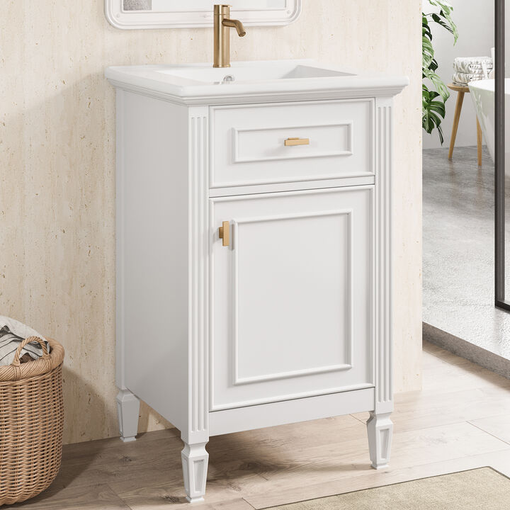Merax Small Space Bathroom Vanity with Soft-Close Hinges, Interior Door Organizer, Adjustable Inner Shelf