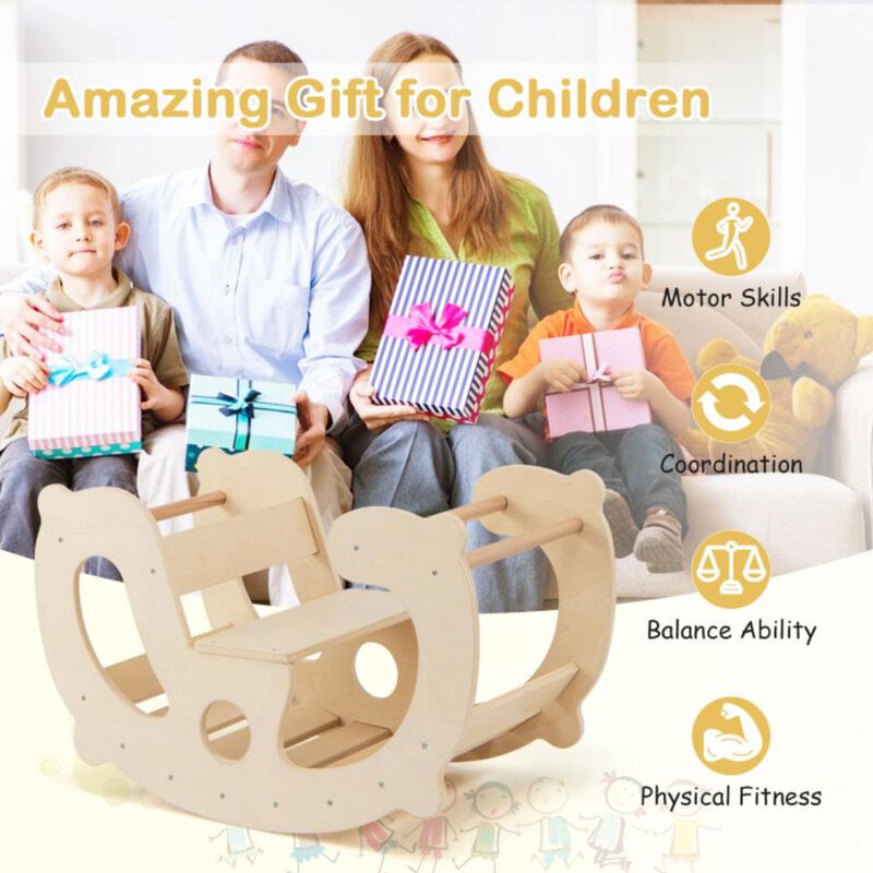 Hivvago 2-in-1 Rocking Horse Arch for Kids Montessori Climbing Toys with Arch Climber